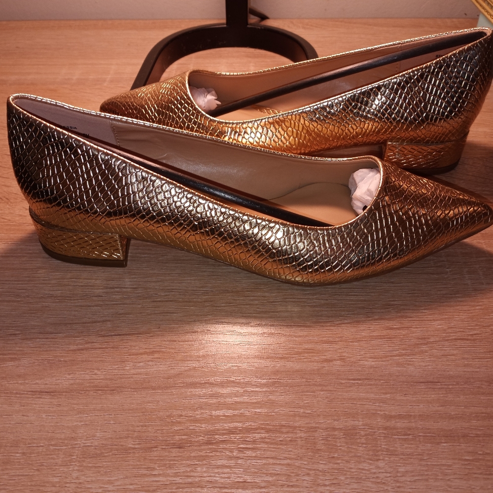 Size 6 Golden Snake embossed Pointed-Toe flats